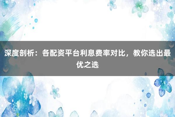 深度剖析：各配资平台利息费率对比，教你选出最优之选
