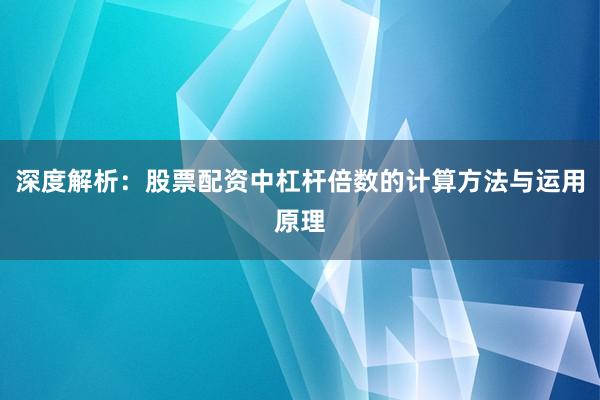 深度解析：股票配资中杠杆倍数的计算方法与运用原理