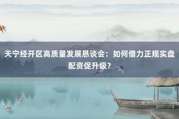 天宁经开区高质量发展恳谈会:如何借力正规实盘配资促升级?