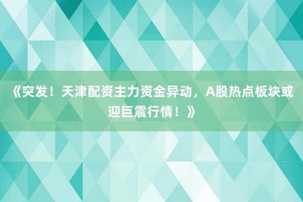 《突发！天津配资主力资金异动，A股热点板块或迎巨震行情！》