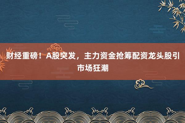 财经重磅！A股突发，主力资金抢筹配资龙头股引市场狂潮