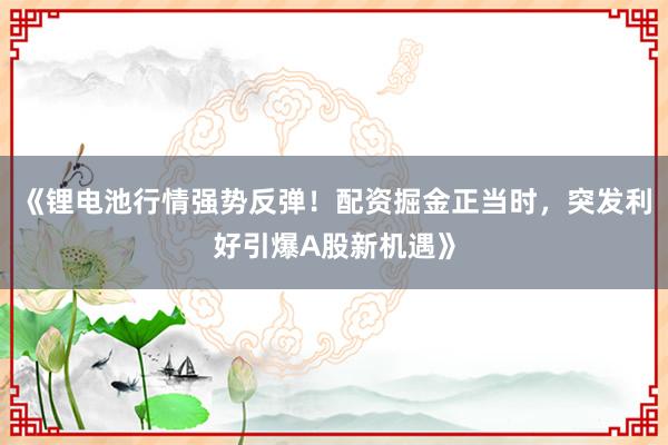 《锂电池行情强势反弹！配资掘金正当时，突发利好引爆A股新机遇》