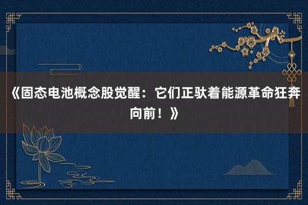 《固态电池概念股觉醒：它们正驮着能源革命狂奔向前！》