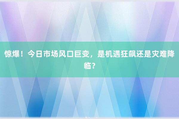 惊爆！今日市场风口巨变，是机遇狂飙还是灾难降临？