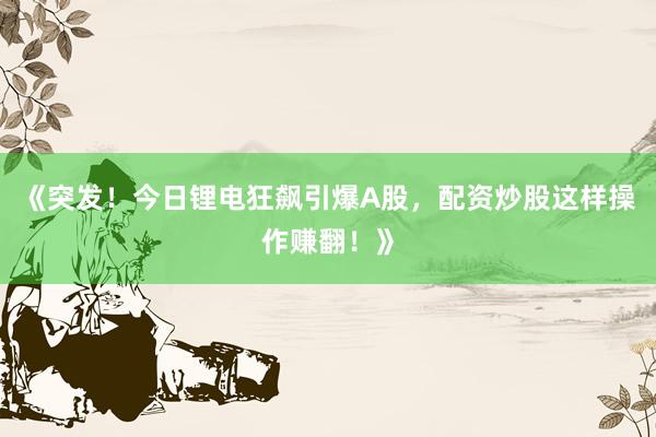 《突发！今日锂电狂飙引爆A股，配资炒股这样操作赚翻！》