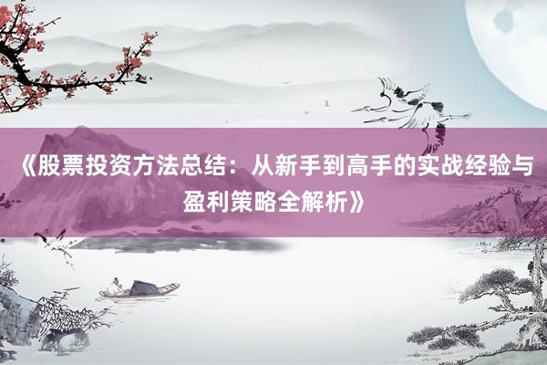 《股票投资方法总结：从新手到高手的实战经验与盈利策略全解析》